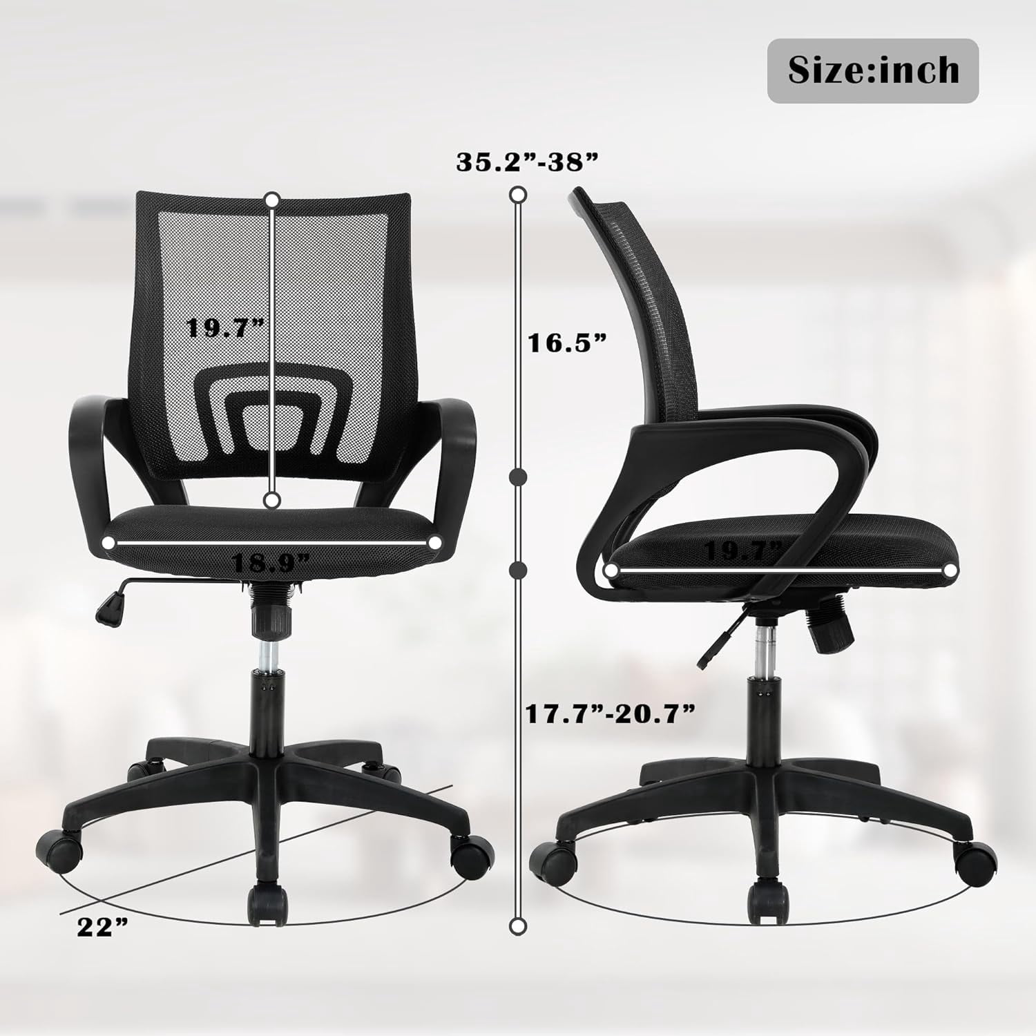 Dkelincs Ergonomic Office Chair Mesh Task Chair Adjustable Computer Desk Chair with Lumbar Support, Black
