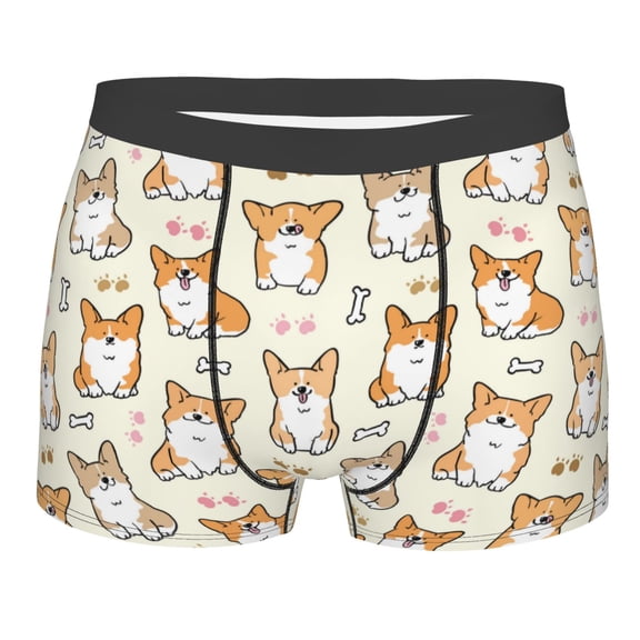 Naloa Cartoon Corgi Print Mens Underwear - Boxers for Men, Classic Briefs for Men