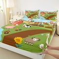 thumbnail image 3 of Feelyou Farm Animal Queen Sheet Sets, Cartoon Cow Pig Sheep Flat Sheet, Child Boys Girls Preppy Queen Fitted Sheet, Breathable Bedroom Decorative, 4pcs, 3 of 7