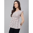 thumbnail image 5 of Janasya Indian Women's White Cotton Floral Print Flared Top, 5 of 8