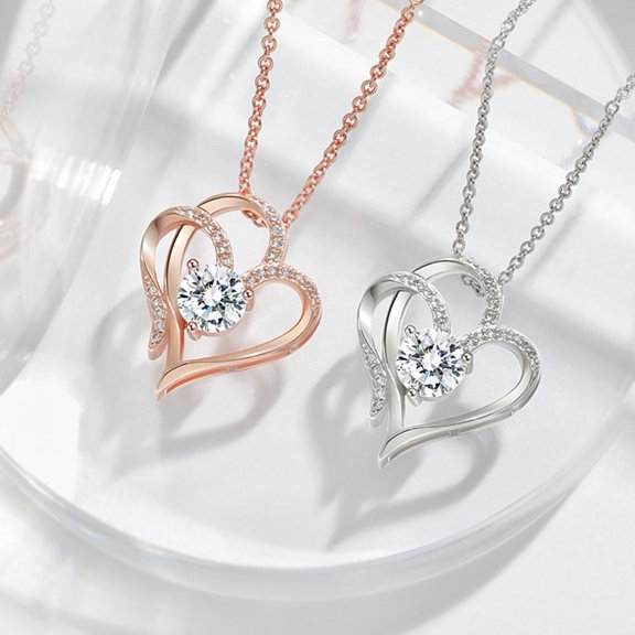 Women Necklace Rhinestone Hollow Heart Pendant Neck Decoration Jewelry Adjustable Prom Party Dating Clavicle Necklace