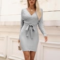 thumbnail image 1 of Offres de Liquidation d'Automne! Robes pour Femmes, Mode Décontractée Aguichant Col en V Tricoté Sac Hanche Couleur Unie Manches Longues Robe Grise G, 1 of 7