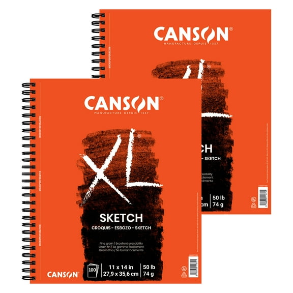 Canson XL Series Sketch Pad, Side Wire Binding, 100 Sheet, 11x14 inch, Pack of 2