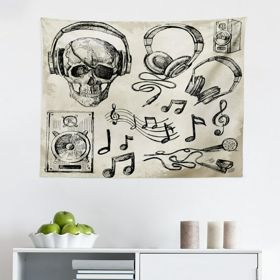 Music Tapestry, Retro Collage Illustration of Different Instruments Guitar Violin Jazz Pop Art Boho, Fabric Wall Hanging Decor for Bedroom Living Room Dorm, 2 Sizes, Multicolor, by Ambesonne