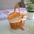 thumbnail image 3 of Wicker Basket Handmade Woven Rattan Basket With Handle And Double Lids Camping Picnic Food Storage Container Organizer, 3 of 7