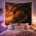 thumbnail image 2 of Black Dragon Curled Around a Mountain Fortress, Mystical Fantasy for Dragon Fans, Guardian Castle Art, Housewarming Gift, Tapestry Wall Hanging for Bedroom and Study Room, 2 of 7