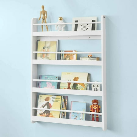 SoBuy KMB08-W, Wall Mounted 4 Tiers Children Kids Bookcase Book Shelf ...