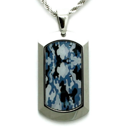 Tungsten Carbide Ocean Camouflage Dog Tag Pendant