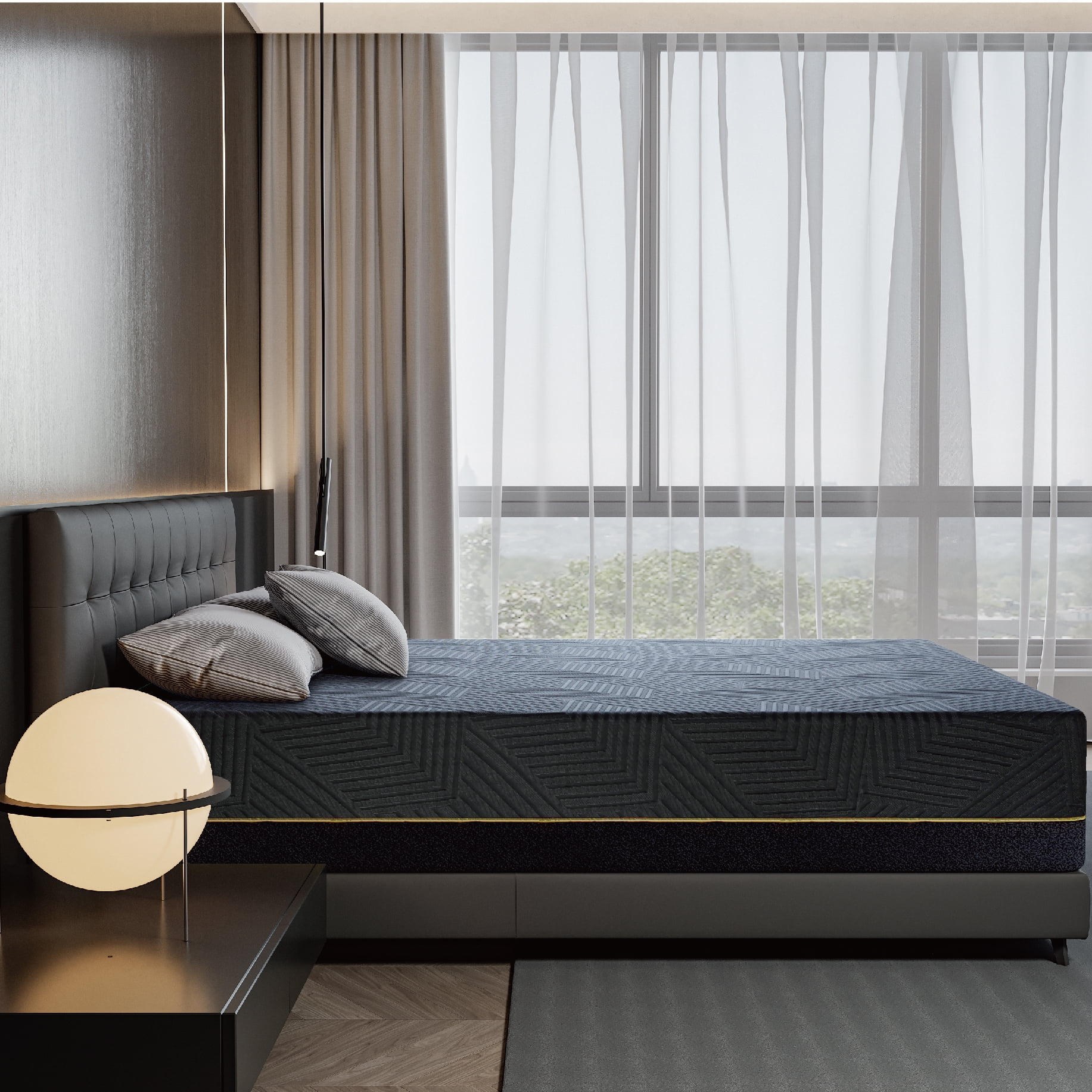 EGOHOME Black 14 inch Hybrid Mattress, Full Size Memory Foam Mattress, Pocket Spring