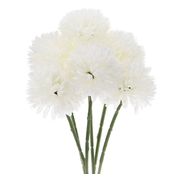 Uxcell Flores de Bola de Crisantemo Artificial, Ramos de Seda de Hortensia Falsos para el Hogar/Boda Blanco Crema