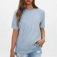 thumbnail image 2 of NaWent Up to 40% off Women's Tops Trendy Summer Casual 2025 Short Sleeved Crew Neck Lightweight Shirts Knit Tunic Basic T-Shirt Light Blue L, 2 of 6