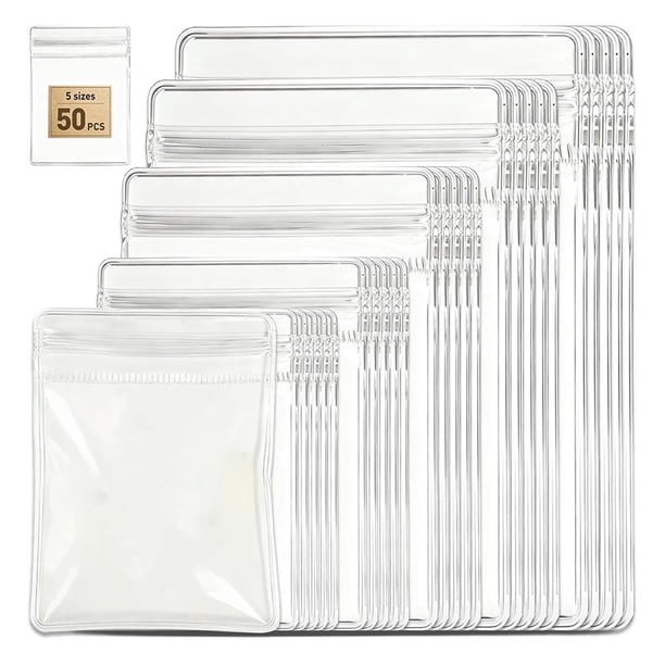 50 Bolsas Resellables para Guardar Joyas, Bolsas de PVC Transparente con Autosellante para Anillos, Pendientes y Pulseras.