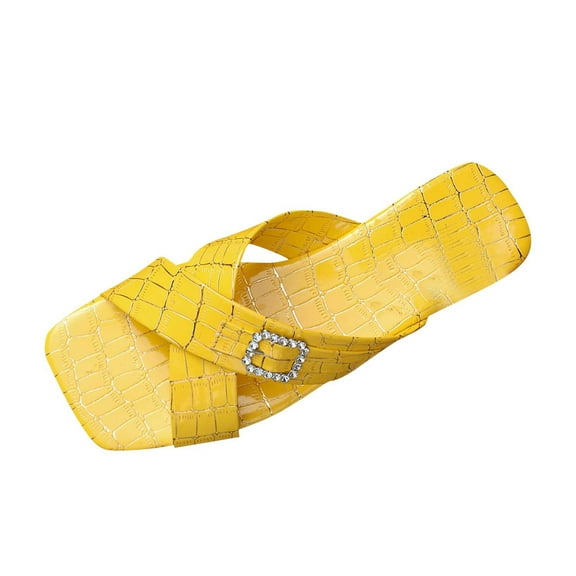 CQONEPT Flat Sandals for Women Dressy: Embroidered Pearl Decor Clear Straps Open Toe Flat Sandals Comfortable Bohemian Elastic Ankle Strap Beach Walking Sandals for Women Yellow Size 9.5