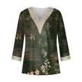 thumbnail image 4 of DondPO Womens tops Women's Shirts Trendy Summer 3/4 Sleeve Shirts Lace V Neck tops Trendy Vacation Floral Blouses Shirts for Women Blouses for Women Gray 3XL, 4 of 5