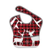 Bingfone Mess-Proof Baby Bib - Waterproof Bib For Baby Boy Or Girl With Food Catcher Pocket, Unisex-Christmas Buffalo Plaid