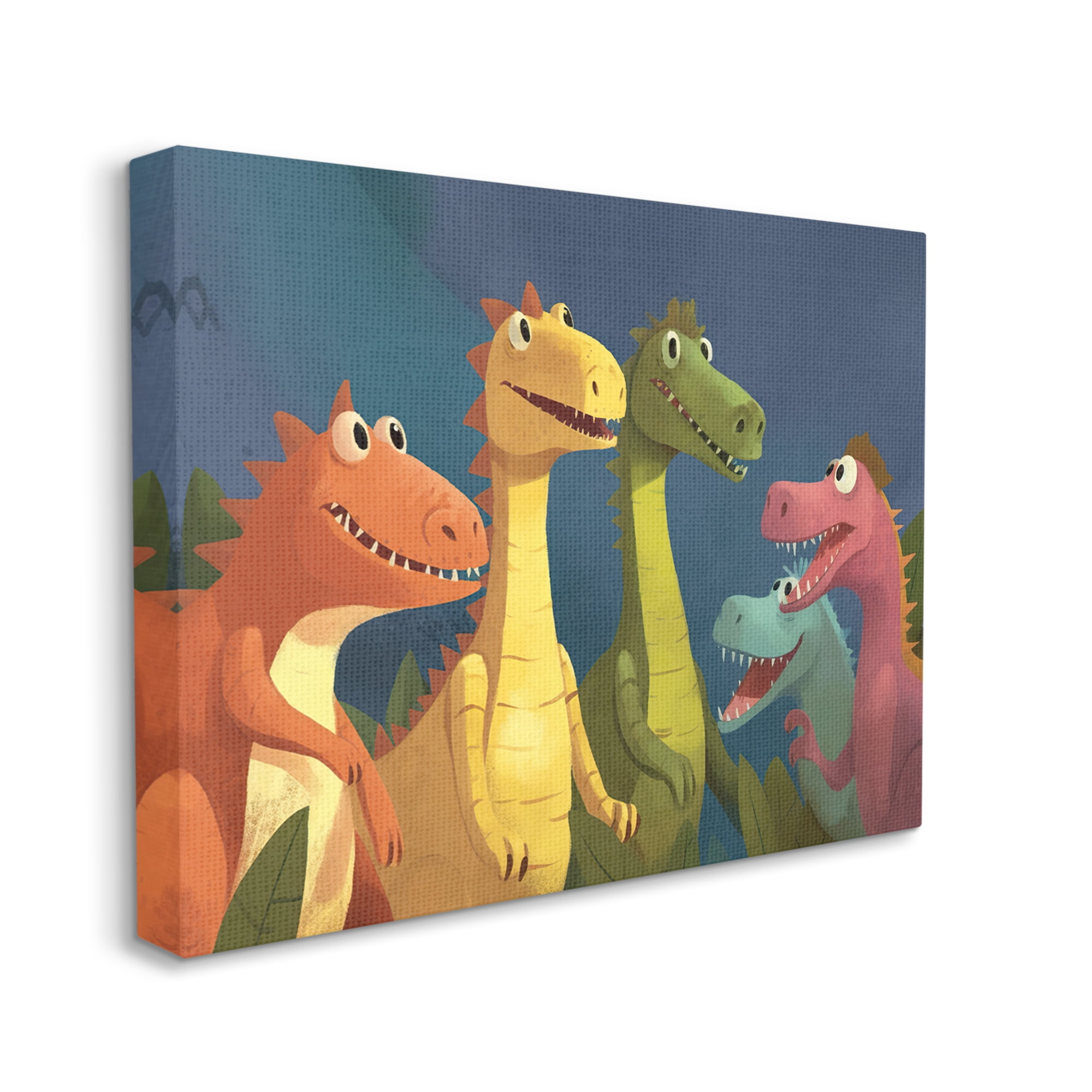 Stupell Industries Happy Dinosaur Friends Animals & Insects Painting Gallery Wrapped Canvas Print Wall Art, 30 x 24