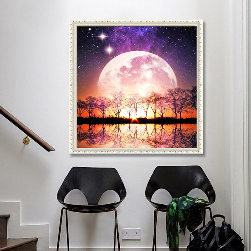 Ueasy Diamond Art Painting Kits, Moon Diamond DIY Painting Kits for Adults Beginner 5D Full Drill Crystal Diamond Art Painting Set Moon by Beach Scene Craft for Home Wall Decor 11.8 x 11.8