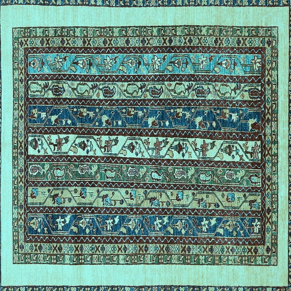 Ahgly Company Indoor Square Abstract Light Blue Modern Area Rugs, 7' Square