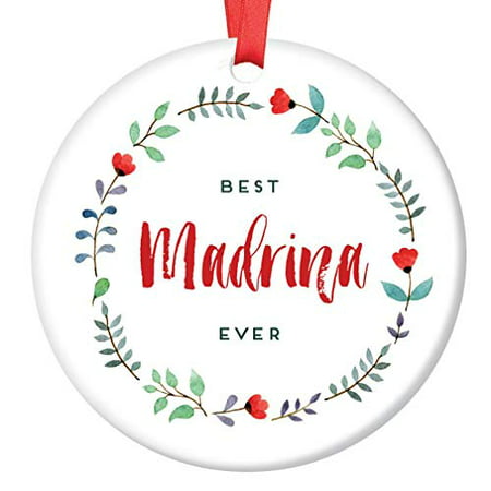 Best Madrina Ever 2019 Christmas Ornament Spanish Godmother Baptism Sponsor Ceramic Keepsake Holiday Present for Special Aunt Female Family Friend 3