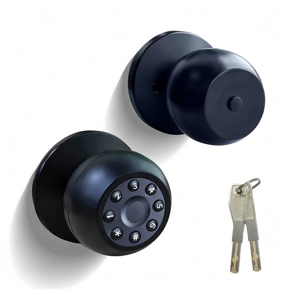 Door Lock, Smart Door Knob with Keypad, Auto Lock Door Lock with Code, Keyless Door Knob with Locks for Bedroom, Home, Office-Matte Black