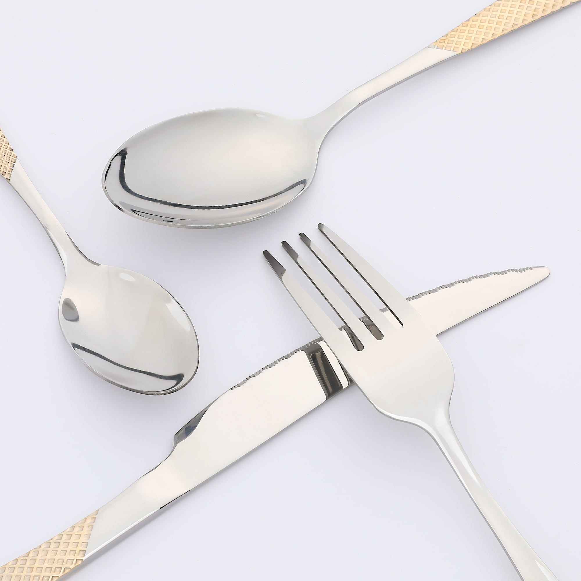 Unique Bargains Stainless Steel Flatware Set Silver Gold 24 Pcs