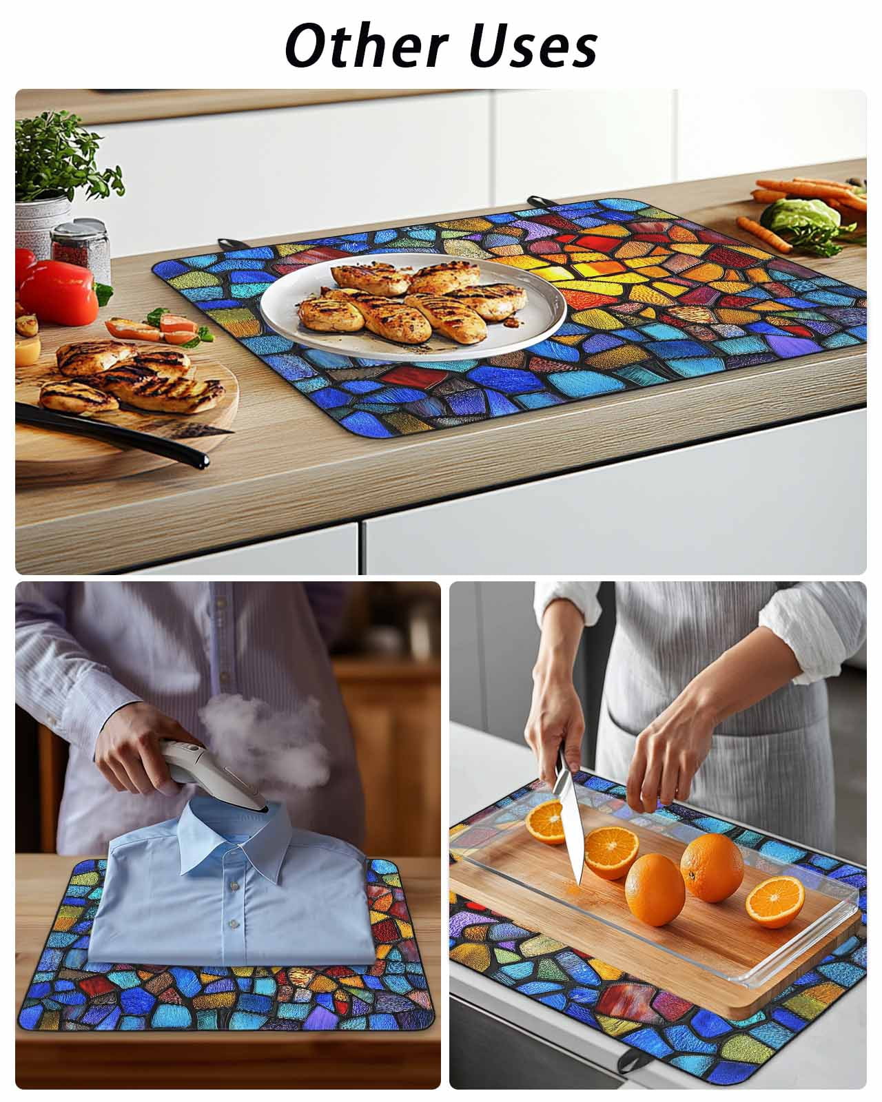 Stove Top Covers for Electric Stove, Blue Red Yellow Glass Stovetop Cover Protector, Modern Colored Rainbow Stained Glass Induction Cooktop Protector Oven Mat for Kitchen Countertop 24"x21"