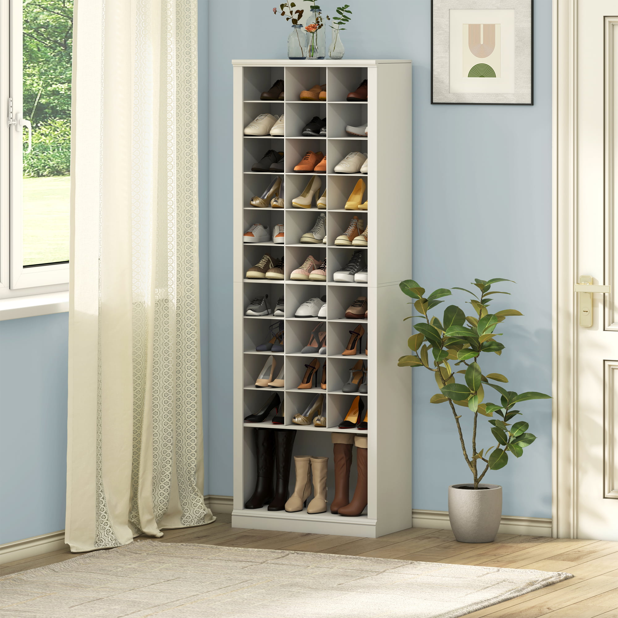 Hzuaneri 11-Tier Shoe Storage Cabinet, 31 Open Cubbie Shoe Storage  Organizer, Free Standing Space Saving Shoe Rack for Entryway, Closet,  Bedroom