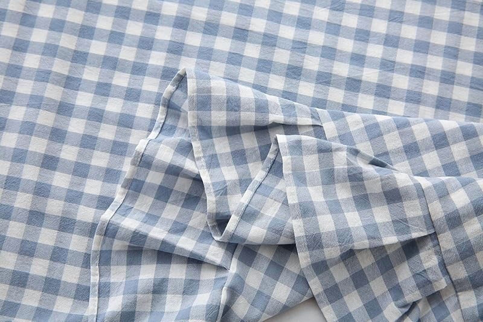2 Pack Blue White Plaid Euro Pillow Shams with Ruffles Checkered Pillowcases Gingham Pillow Cases Washed Cotton Farmhouse Cottage Pillow Covers for Bed/Sofa(26X26inches,Blue/White Plaid)