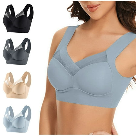 USSUMA 2024 Sale Clothes Plus Size Bras for Women Fashion Casual Cozy Solid Woman Sexy Ladies Bra Without Steel Rings Sexy Vest Large Lingerie Bras Everyday Bra Black XXL