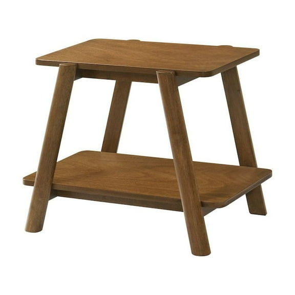 Roundhill Furniture Arona Mid-Century Modern Wood Shelf End Table, Walnut Finish