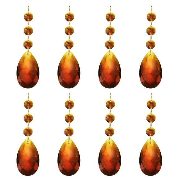 Uxcell Teardrop Crystal Chandelier Pendants Beads, 8 Pack 100mm Length 38mm Prisms Parts Beads Dark Amber
