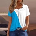 thumbnail image 2 of Olyvenn Button Shirts for Women Trendy Summer Short Sleeve Tunic Tops Vintage Color Block Button T-Shirt Casual Dressy Blouses Light Blue 4, 2 of 4