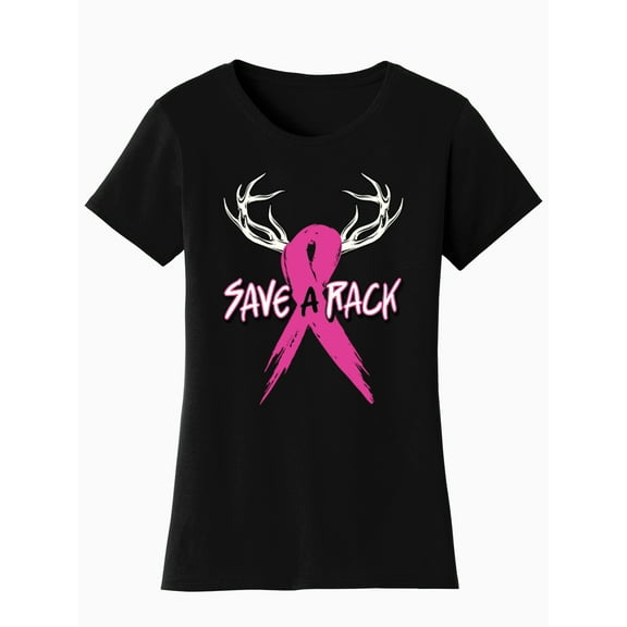 Womens Breast Cancer Awareness "Save a Rack" Black T-Shirt - 2X-Large
