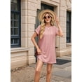 thumbnail image 5 of Casual Dresses for Women Ruffle Cap Sleeve Shift Dresses V Neck Short Sleeves Solid Color Flowy Summer Sundresses Dark Powder M, 5 of 9