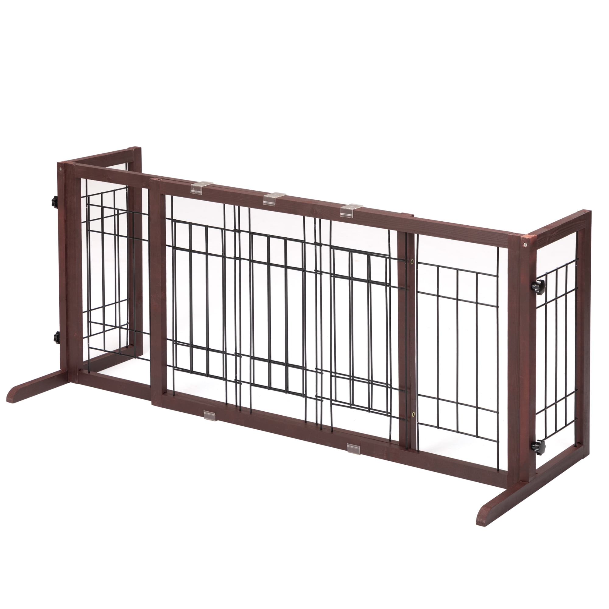 Pefilos Freestanding Dog Gate 38"-71" Adjustable, Wood Pet Gate for Indoor Dogs Fence for Doorways, Stairs, Brown Pefilos Freestanding Dog Gate 38"-71" Adjustable, Wood Pet Gate for Indoor Dogs Fence for Doorways, Stairs, Brown