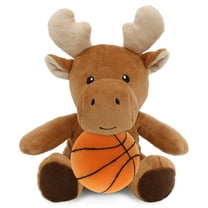 DolliBu Moose Stuffed Animal with Basketball Plush - Soft Huggable Moose, Adorable Playtime Plush Toy, Cute Wildlife Gift, Personalized Plush Doll Animal Toy for Kids and Adults - 6 Inches