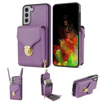Mantto Crossbody Wallet Case for Samsung Galaxy S22 (6.1 inch),Premium PU Leather Metal Buckle Large Capacity Zipper Pocket Card Holder Shockproof Kickstand Phone Case with Shoulder Strap,Purple