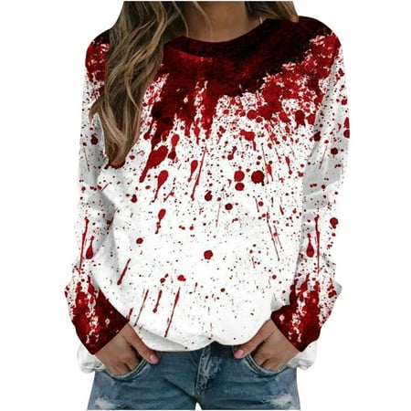 

Moxiu Women Long Sleeve Halloween Sweatshirt Aesthetic Casual Oversized Crewneck Pullover Personalized Print Plus Size Oversize Hoodless Blouse Tops