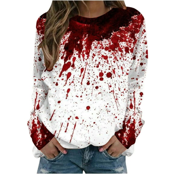 LEAVINGSUO Womens Tops Womens Plus Size Clearance $5 Women's Printed Long Sleeves Round Neck Casual Pullover Tops Personalized Print Hoodless Sweatshirt White XL