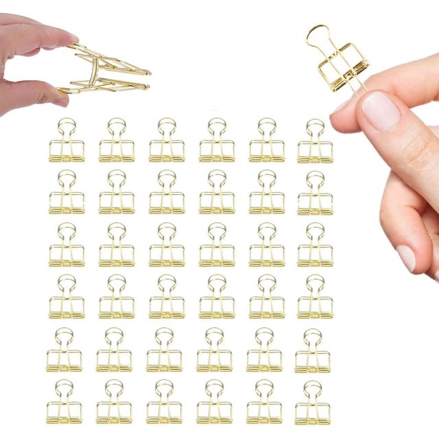 Small Binder Clips, 36 Pack, 3/4 Inch, Standard 19mm, Hollow Out Gold, Capacity 0.31 Inch, Fold Clamp, Wire Clip, Micro Paper Clips, Office Clips