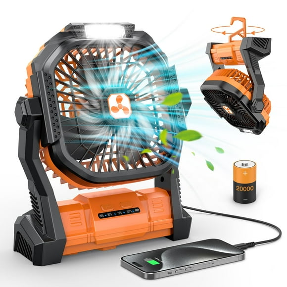 Ventilador portátil recargable, ventilador inalámbrico de 20000 mah con batería con linterna LED, ventiladores con batería USB para viajes, dormitorio, hogar, tienda de campaña, oficina, mesa, playa,