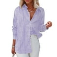 thumbnail image 6 of DondPO Womens tops Women's Striped Button Down Shirt Classic Long Sleeve Fashion Collared Work Shirt tops Shirts for Women Linen Shirts for Women Purple M, 6 of 7