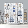 thumbnail image 5 of Nautical Shower Curtain Lighthouse Shower Curtain Set Sailboat Anchor Bathroom Curtain Navy Blue Fabric Shower Curtain with 12 Hooks 72x72 Inches, 5 of 6