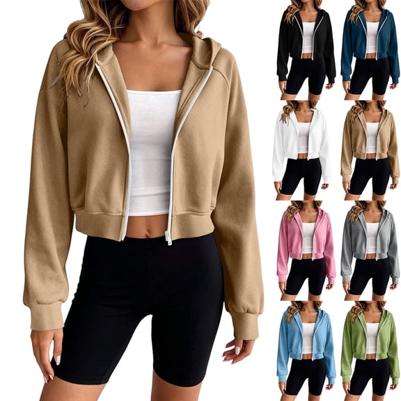 Hoodies for Women Trendy Long-sleeved Casual Raglan Jacket Solid Color Spring Fall Layering Jacket