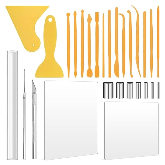 Polymer Clay Tools, 28PCS Acrylic Roller for Polymer Clay/ 14P Sculpting Kits/ 7P Shape Cutter/ 2P Sheets,1 * Polymer Clay Tools kit