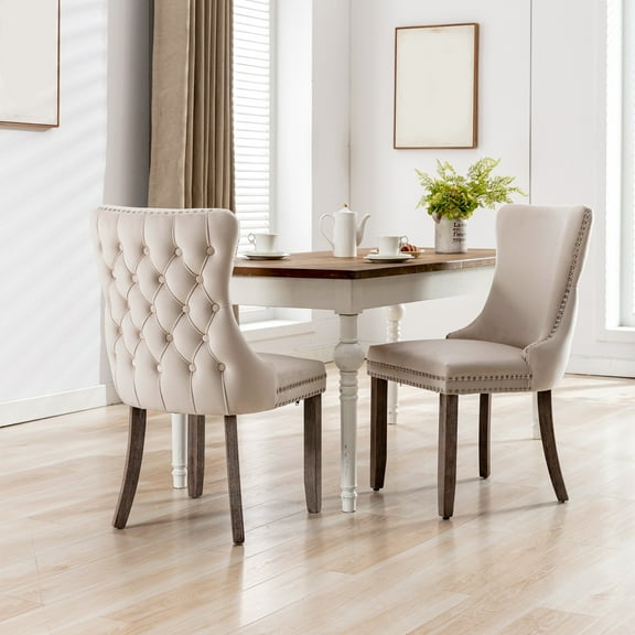 Harmijoy Set of 2 Mid - Century Velvet Wing - Back Dining Chairs - Nailhead Trim, Solid Wood Legs