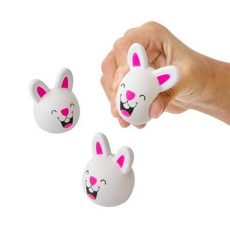 Fun Express 1 1/2" x 2" Mini White Easter Bunny Character Stress Balls - 24 Pc.