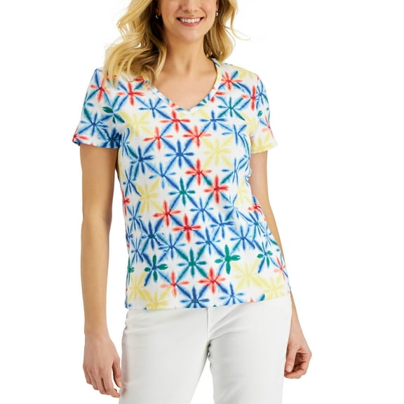 Karen Scott Womens Tie Dyed Printed Top Intrepid Blue XL