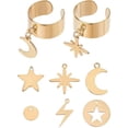 thumbnail image 1 of 1 juego de 5 anillos de acero inoxidable con puño abierto, anillo ajustable con forma de estrella, luna y rayo, componentes para anillos de dedo con puño abierto dorados., 1 of 4