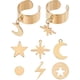 thumbnail image 1 of 1 juego de 5 anillos de acero inoxidable con puño abierto, anillo ajustable con forma de estrella, luna y rayo, componentes para anillos de dedo con puño abierto dorados., 1 of 4